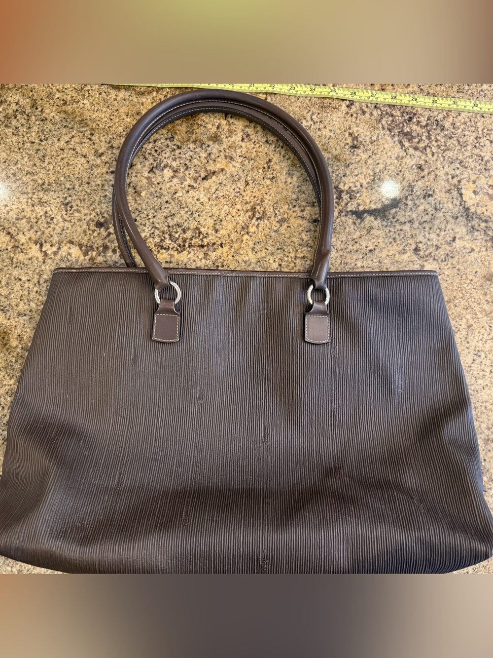 Vintage Ferragamo Gancini Logo Brown Coated Canvas Tote Bag